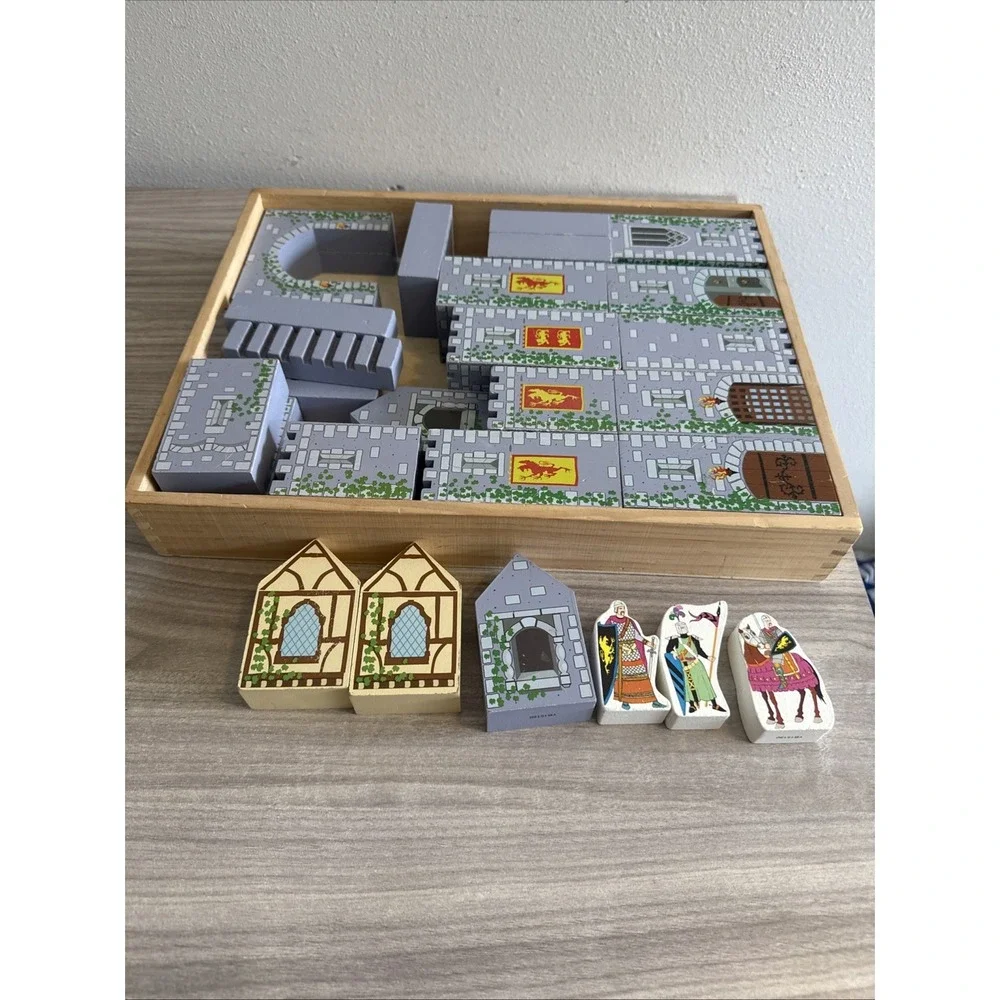 Retired Melissa & Doug Castle Blocks Play Set Wooden Collectible Play Complete